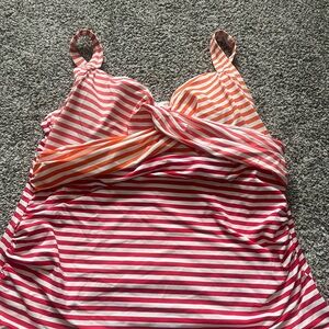Lands' End Pink and White Striped Swimsuit